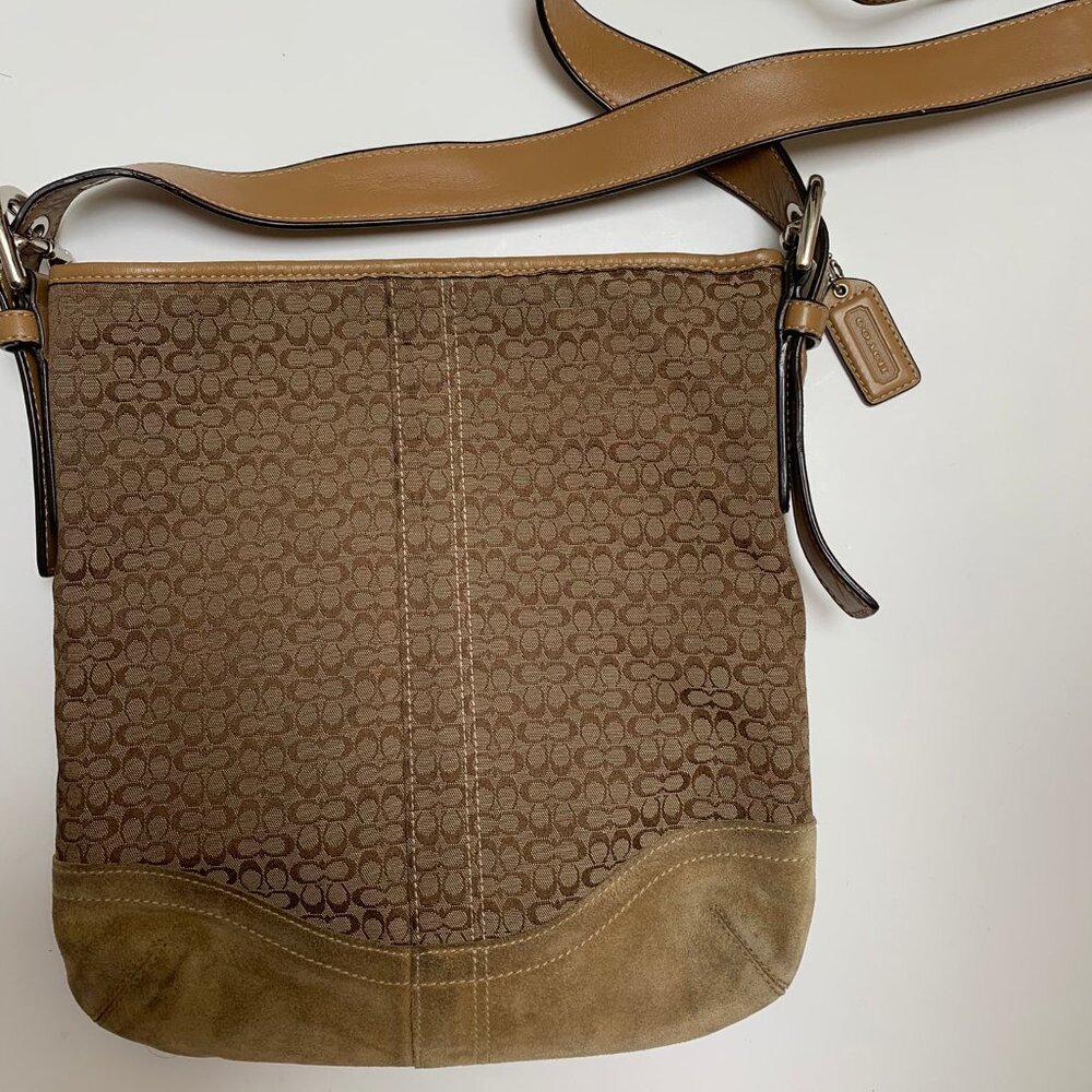 Vintage Coach Logo Fabric, Leather and Suede Crossbody Bag
